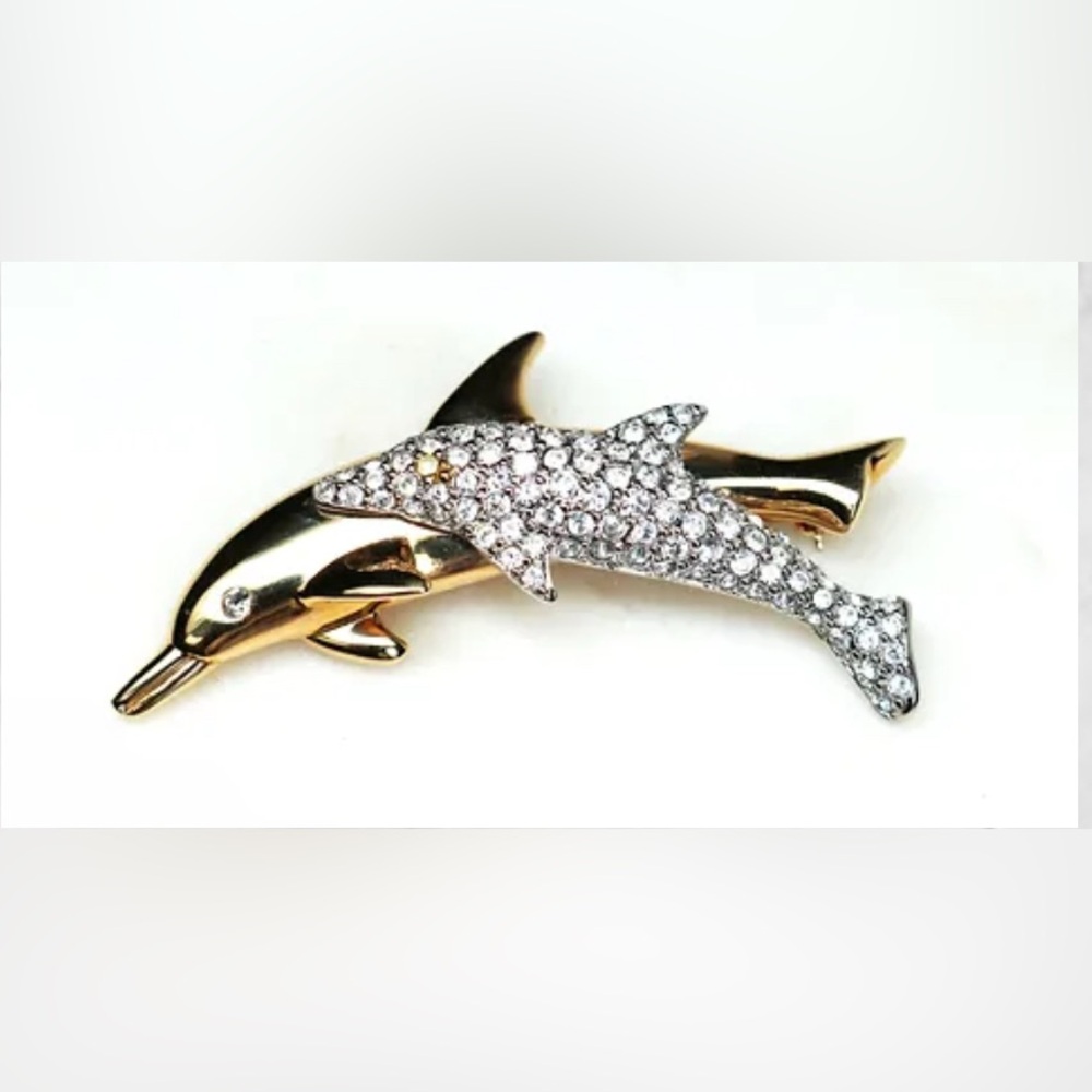 1991 Swarovski Crystal Dolphin Brooch